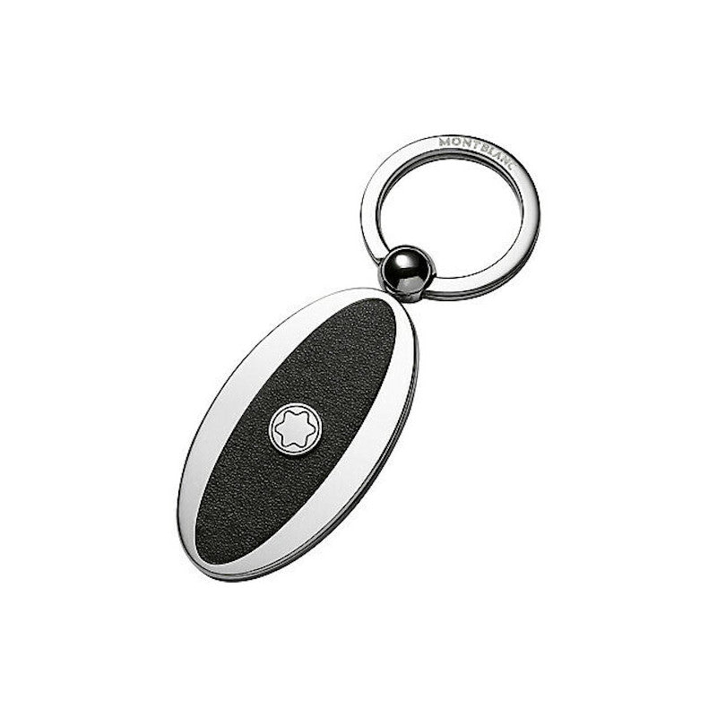 Portachiavi Montblanc Meisterstuck Ovale Acciaio Con Inserto Pelle Nera