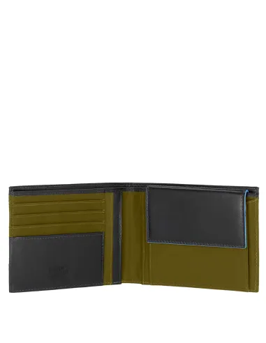 Portafogli Piquadro Portafoglio Uomo Portamonete Portadocumenti In Tessuto Verde Inserti Pelle
