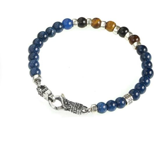 Bracciale Gerba Mosch Sfere In Sodalite, Occhio Di Tigre e Distanziatori Metallo Chiusura Argento