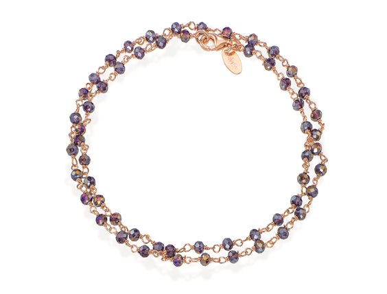 Bracciale Doppio Amen Romance Argento Rosato Modello Rosario Con Cristalli Cangianti Viola Scuro