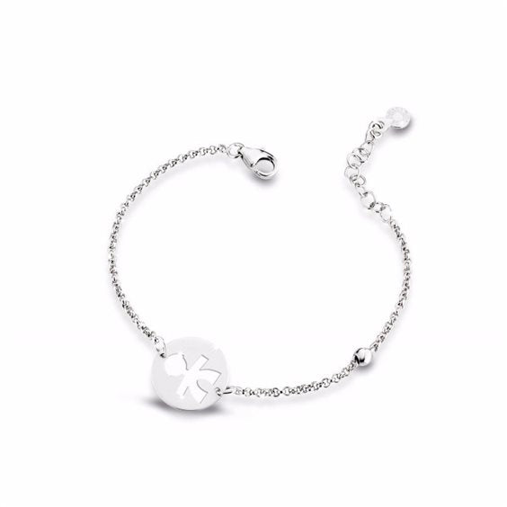 Bracciale Lebebé Prime Gioie Inserto Tondo Maschietto Oro Bianco 9 Kt e Smalto Azzurro