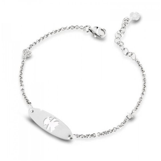 Bracciale Lebebé Prime Gioie Oro Bianco 9 Kt Targhetta Ovale Femminuccia Smalto e Cuore Con Diamanti