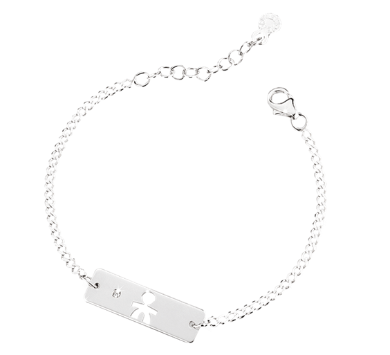 Bracciale Lebebé Prime Gioie Classici Oro Bianco 9 Kt Targhetta Centrale Bimbo Smalto Bianco + Diamantino