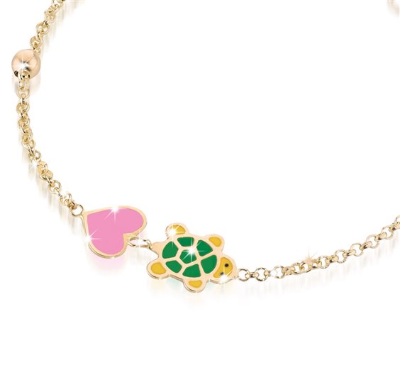 Bracciale Lebebé Prime Gioie Fortuna Oro Giallo 9 Kt Cuore e Tartaruga