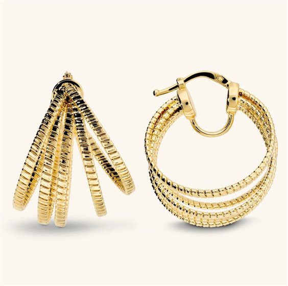 Orecchini a Cerchio Multifilo Rigato Tubogas Etrusca Lega Golden Placcata Oro 18 kt