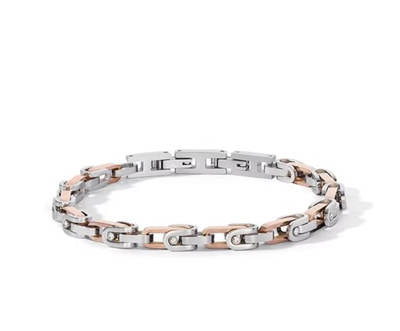Bracciale Comete Uomo Acciaio Pvd Oro Rosa e Zirconi