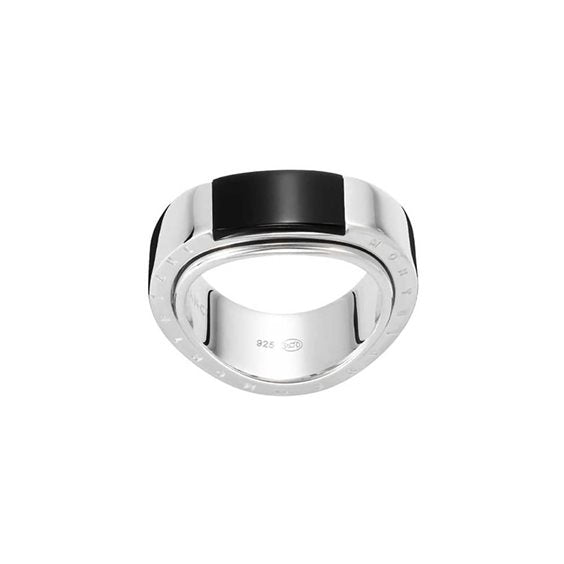 Anello a Fascia Montblanc Profile Collection Wish Argento Stretto Elemento Resina Nera - Misura 54
