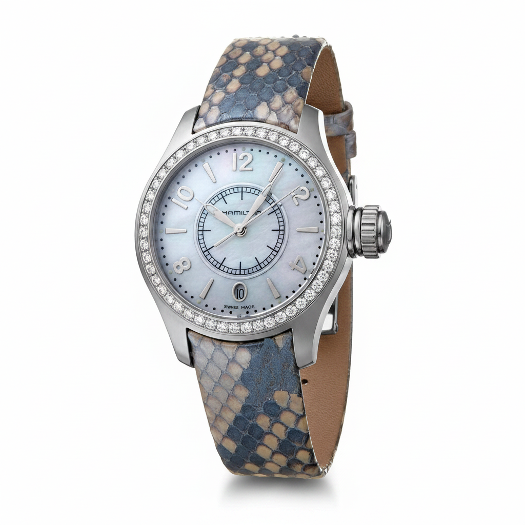 Orologio Hamilton Lady Brillanti Acciaio Pelle Pitone Quadrante Madreperla