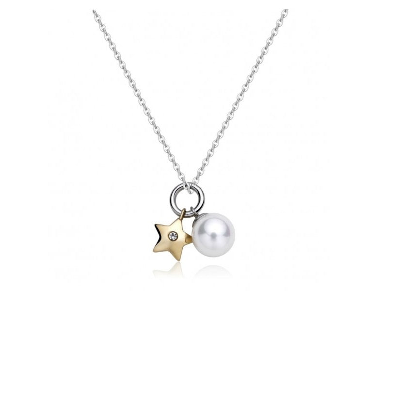 Collana Sagapò Days Acciaio Pendente Perla E Stella Pvd Oro Cristallo