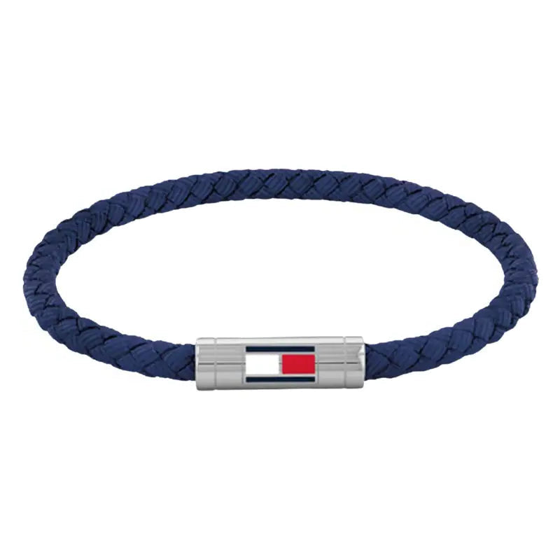 Bracciale Uomo Tommy Hilfiger Adj Tubolare Nylon Intrecciato Blu Chiusura Con Logo Smaltato