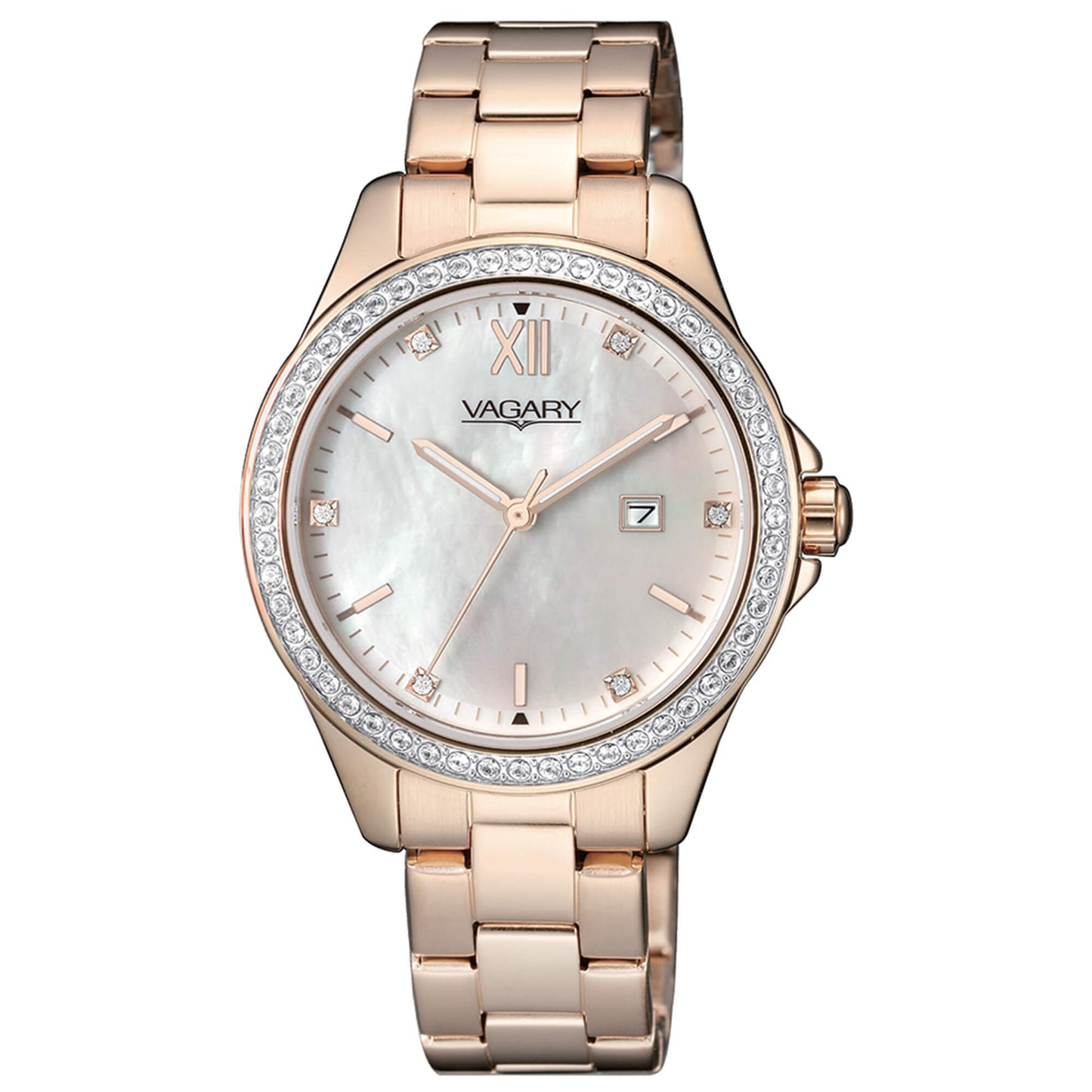 Orologio Vagary Timeless Lady Strass 32 mm Pvd Oro Rosa Braccialato Madreperla Indici Pvd Rosa