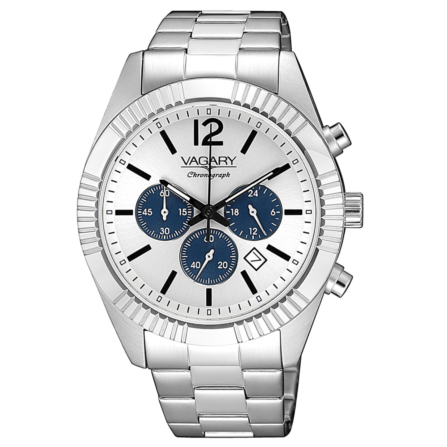 Orologio Vagary Timeless Chrono 41 mm Acciaio Braccialato Silver Indici Neri Ghiera Zigrinata