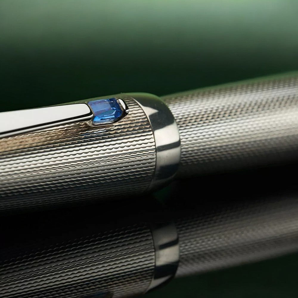 Penne Roller Montblanc Boheme Solitaire Penna Argentata Con Cristallo Azzurro