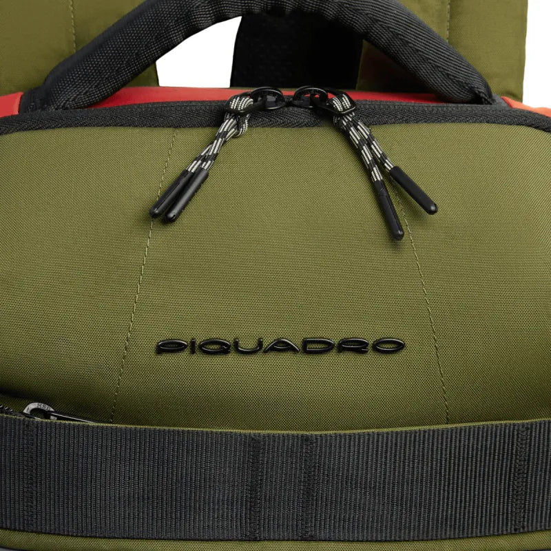 Zaini Piquadro Zaino Porta Pc Ipad Quattro Tasche Frontali Due Laterali Tessuto Verde Arancione
