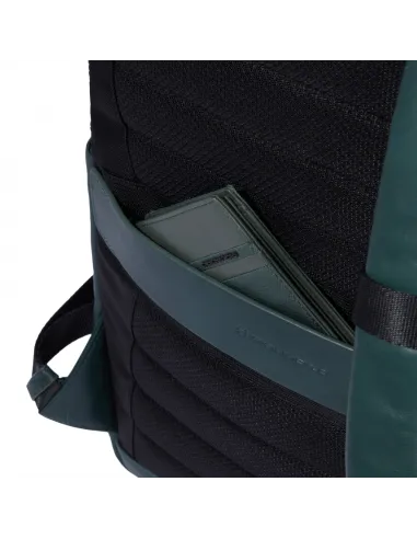 Zaini Piquadro Zaino Porta Pc Ipad In Pelle Verde Inserti Neri