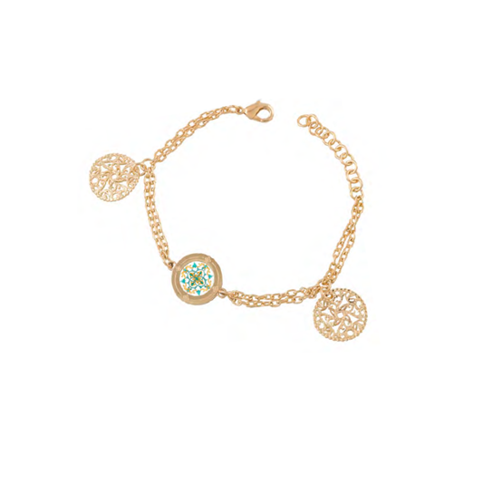 Bracciale 2 Fili Camurrìa A Maiolica Pvd Oro 3 Elementi Tondi Lavorazione Filigrana