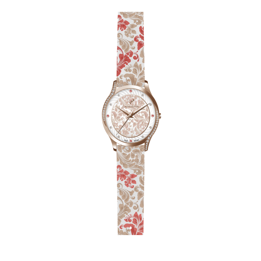 Orologio Camurrìa Flora Strass 30 Mm Pvd Oro Rosa Stampa Fiori