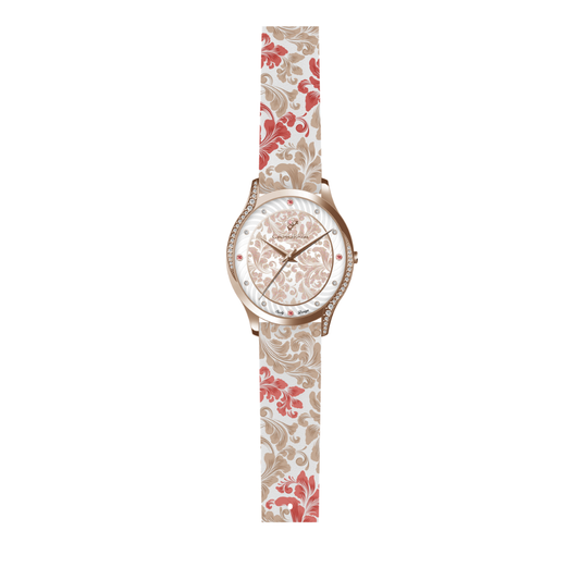 Orologio Camurrìa Flora Strass 30 Mm Pvd Oro Rosa Stampa Fiori