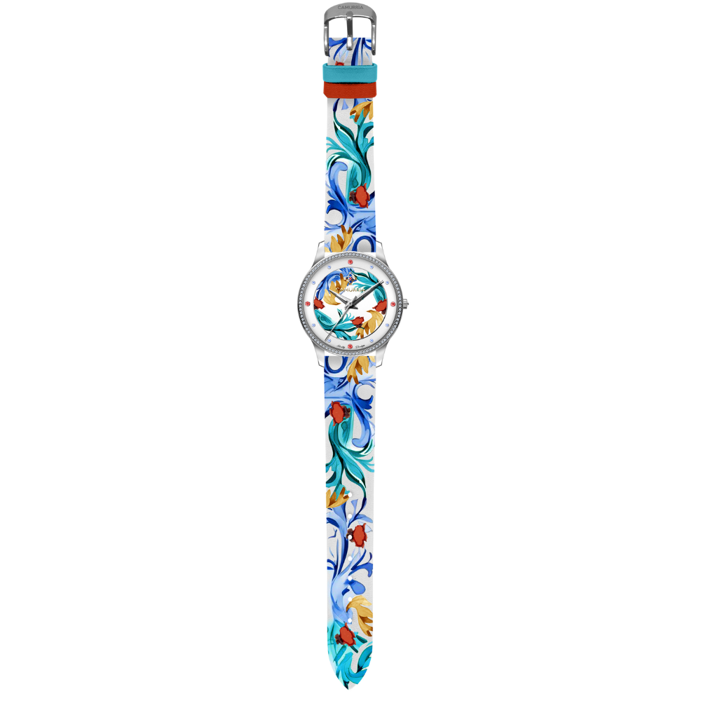 Orologio Camurrìa Galatea Strass 37 Mm Acciaio Stampa Damasco Siciliana