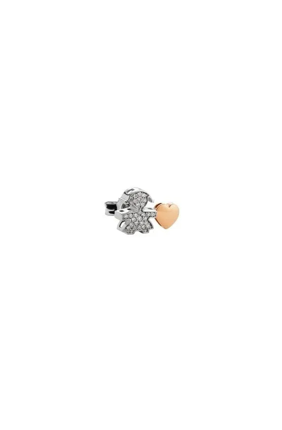 Monorecchino Lebebé Le Icone I Preziosi Oro Bianco 18 Kt Bimba Pavè Diamanti + Cuore Rosa