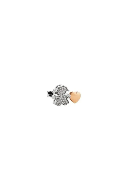 Monorecchino Lebebé Le Icone I Preziosi Oro Bianco 18 Kt Bimba Pavè Diamanti + Cuore Rosa