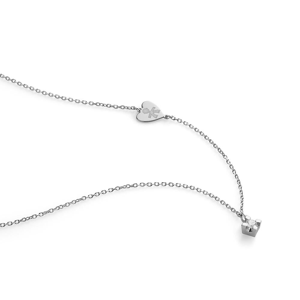 Collana Lebebé Per Sempre Oro Bianco 18 Kt Pendente Punto Luce Diamante Targhetta Cuore Sagoma Bimbo