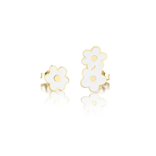 Orecchini Lobo Lebebé Prime Gioie Toys Oro 9 Kt Fiori Smalto Bianco