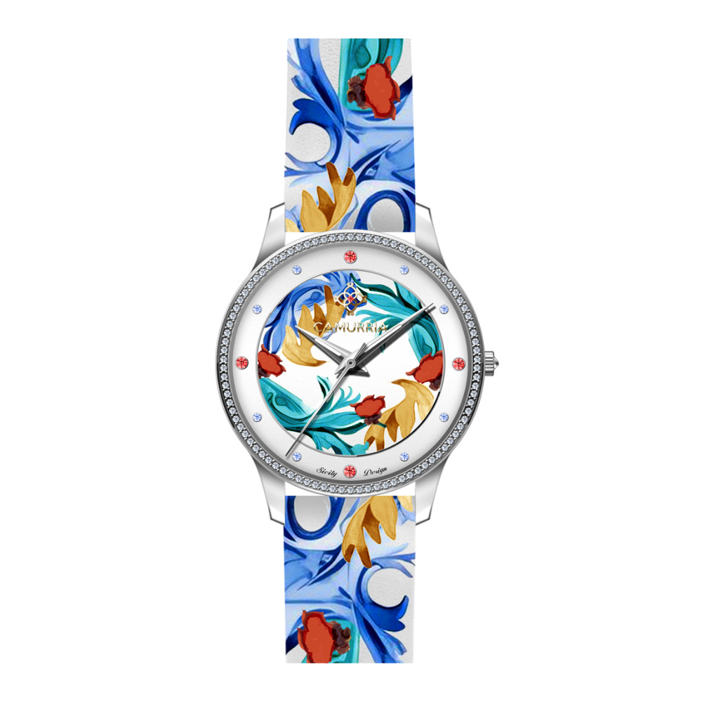 Orologio Camurrìa Galatea Strass 37 Mm Acciaio Stampa Damasco Siciliana