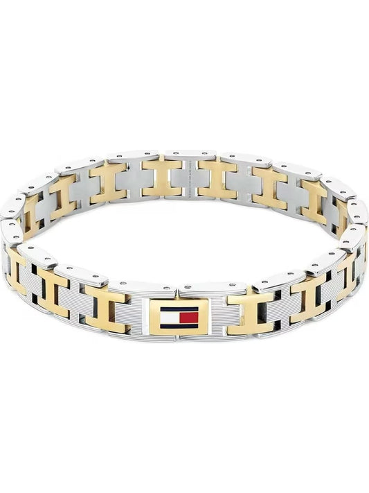 Bracciale Uomo Tommy Hilfiger H-Link Acciaio Bicolore Silver/Pvd Oro Catena A Maglie Alternate Lucide/Rigate