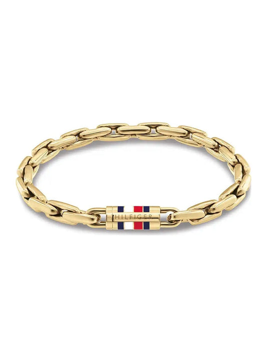 Bracciale Uomo Tommy Hilfiger Men's Chains Acciaio Pvd Oro Smalto Bianco/Rosso/Blu