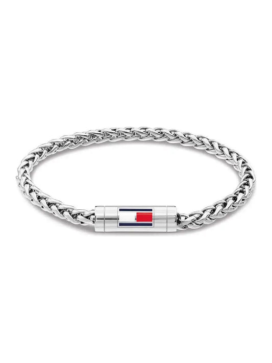 Bracciale Uomo Tommy Hilfiger Acciaio Catena Maglie A Spiga Smalto Bianco/Rosso/Blu