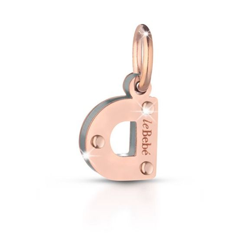 Ciondolo Lebebé Lockyourlove Lettera D Oro Rosa 9 Kt e Argento Cordino Bianco