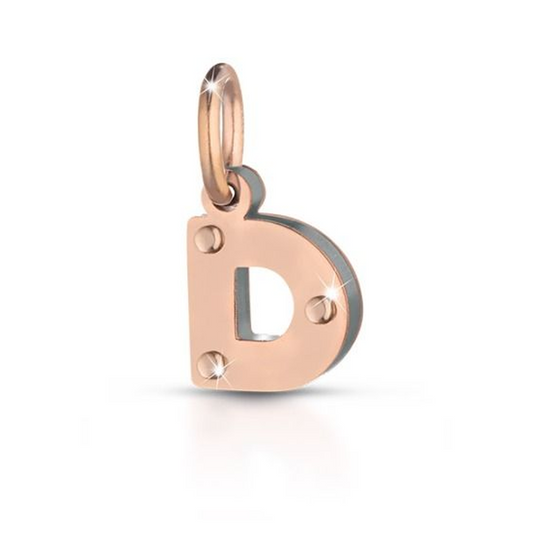 Ciondolo Lebebé Lockyourlove Lettera D Oro Rosa 9 Kt e Argento Cordino Bianco