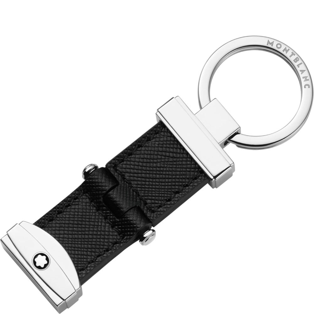 Portachiavi Montblanc Sartorial Ad Anello Acciaio E Pelle Nera