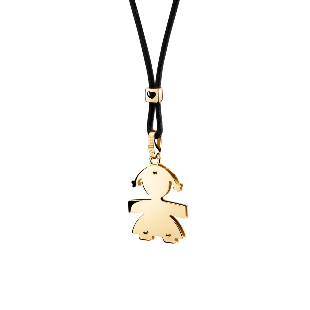 Collana Lebebé I Classici Oro Giallo 9 Kt Bimba Grande Bussolotto con cuore e Cordino Nero