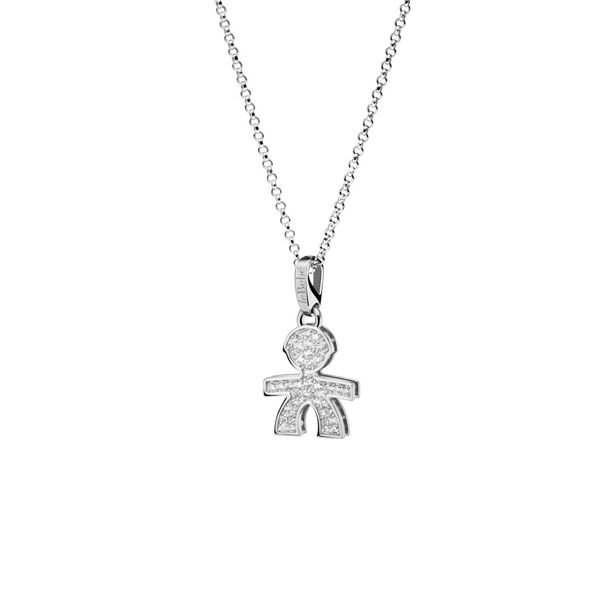Collana Lebebé I Pavè Oro Bianco Pendente Bimbo con Diamanti Micro-Setting