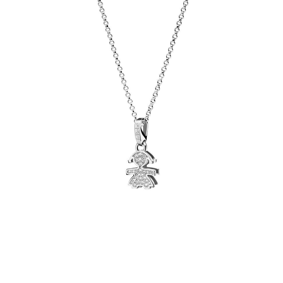 Collana Lebebé I Pavè Micro-Setting Oro Bianco Pendente Bimba con Diamanti