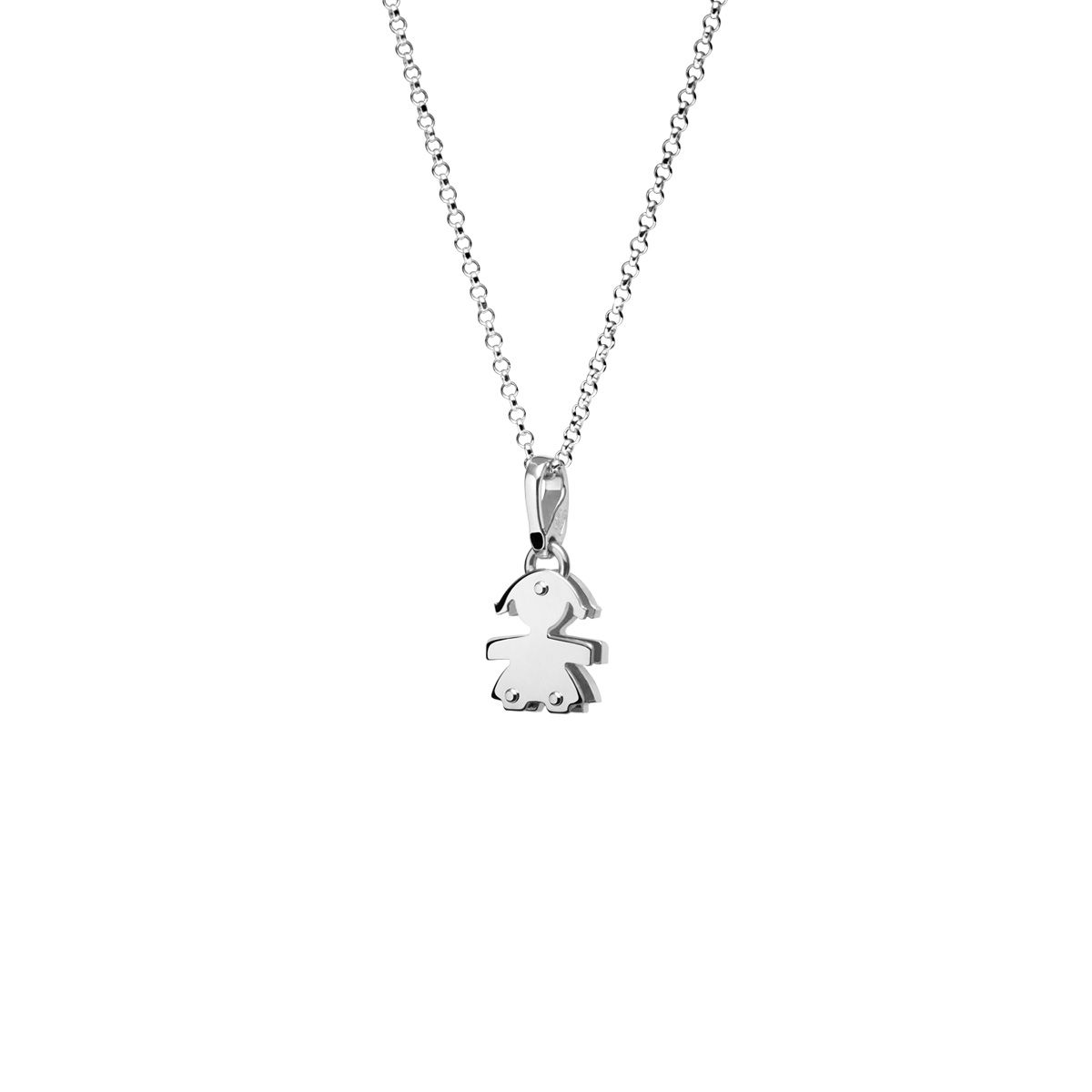 Collana Lebebé I Pavè Micro-Setting Oro Bianco Pendente Bimba con Diamanti