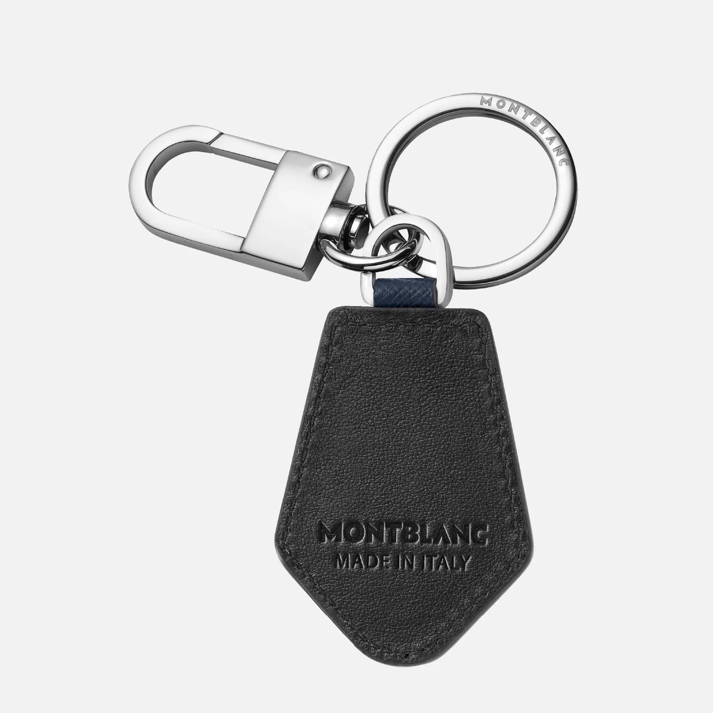 Portachiavi Montblanc Sartorial Anello Acciaio Pelle Blu