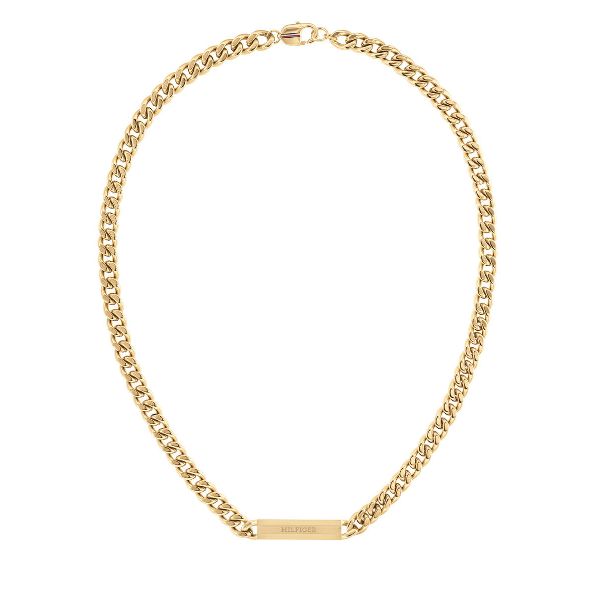 Collana Uomo Tommy Hilfiger Clash Acciaio Pvd Oro Catena Maglia Grumetta Piastrina Centrale Con Logo Satinato