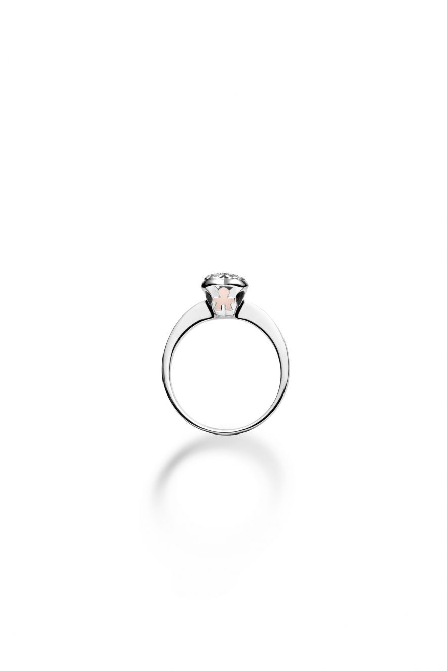 Anello Lebebé Gli Amori Oro Bianco Cuore Brillanti e Bimbo Oro Rosa