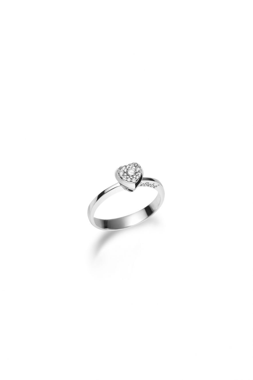 Anello Lebebé Gli Amori Oro Bianco Cuore Brillanti e Bimbo Oro Rosa