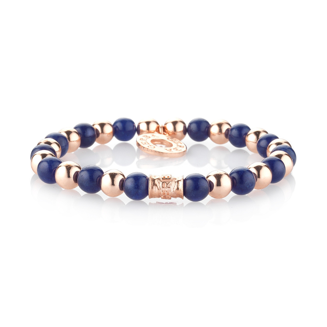 Bracciale Elasticizzato Gerba Alexandra Argento Rosato Sfere Agata Blu