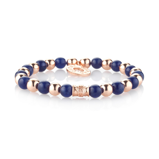Bracciale Elasticizzato Gerba Alexandra Argento Rosato Sfere Agata Blu