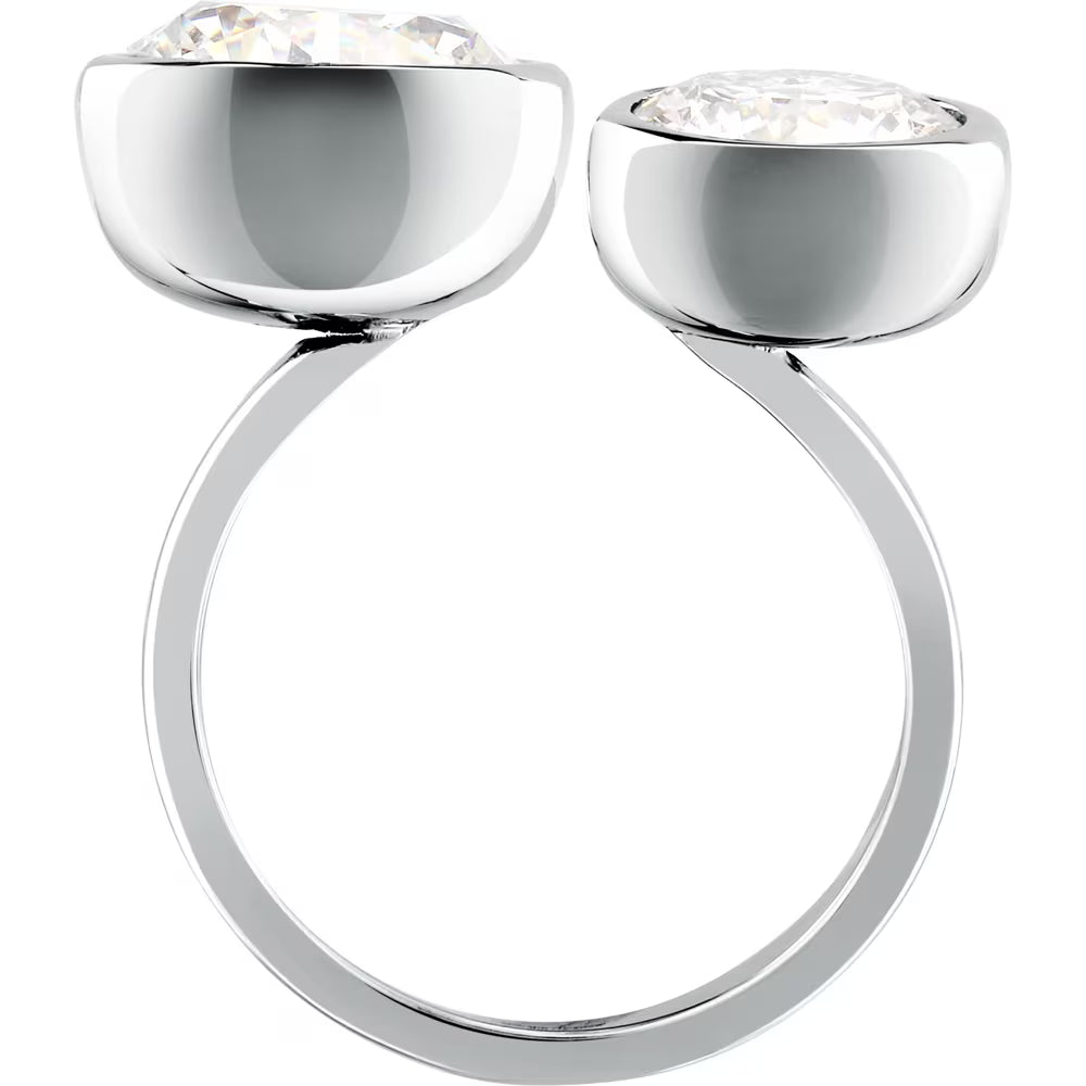Anello Morellato Cristalli Acciaio Aperto Sopra Con Doppio Cristallo Big - Misura 14