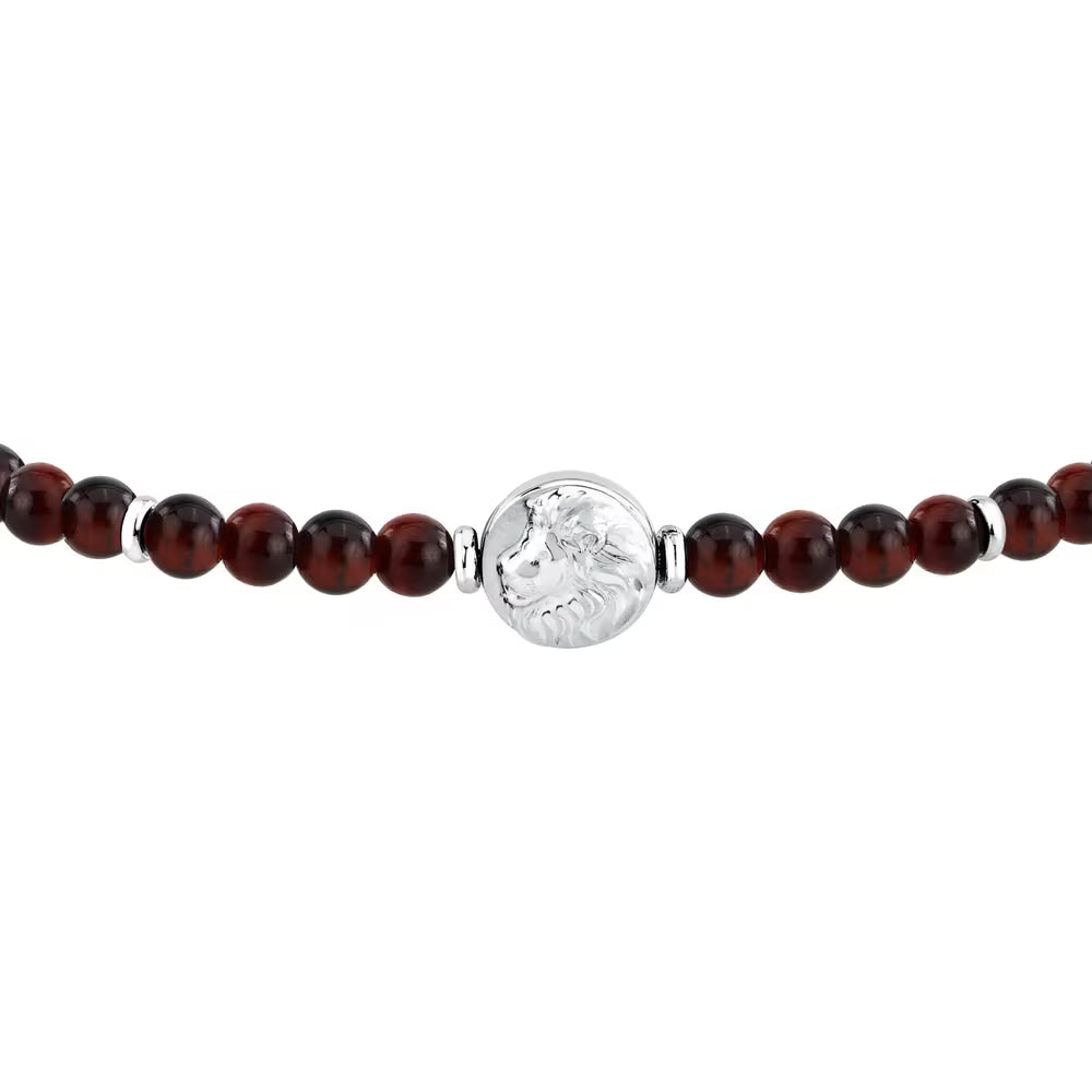 Bracciale Uomo Morellato Amuleti Acciaio Sferette Occhio Di Tigre Elemento Centrale Leone