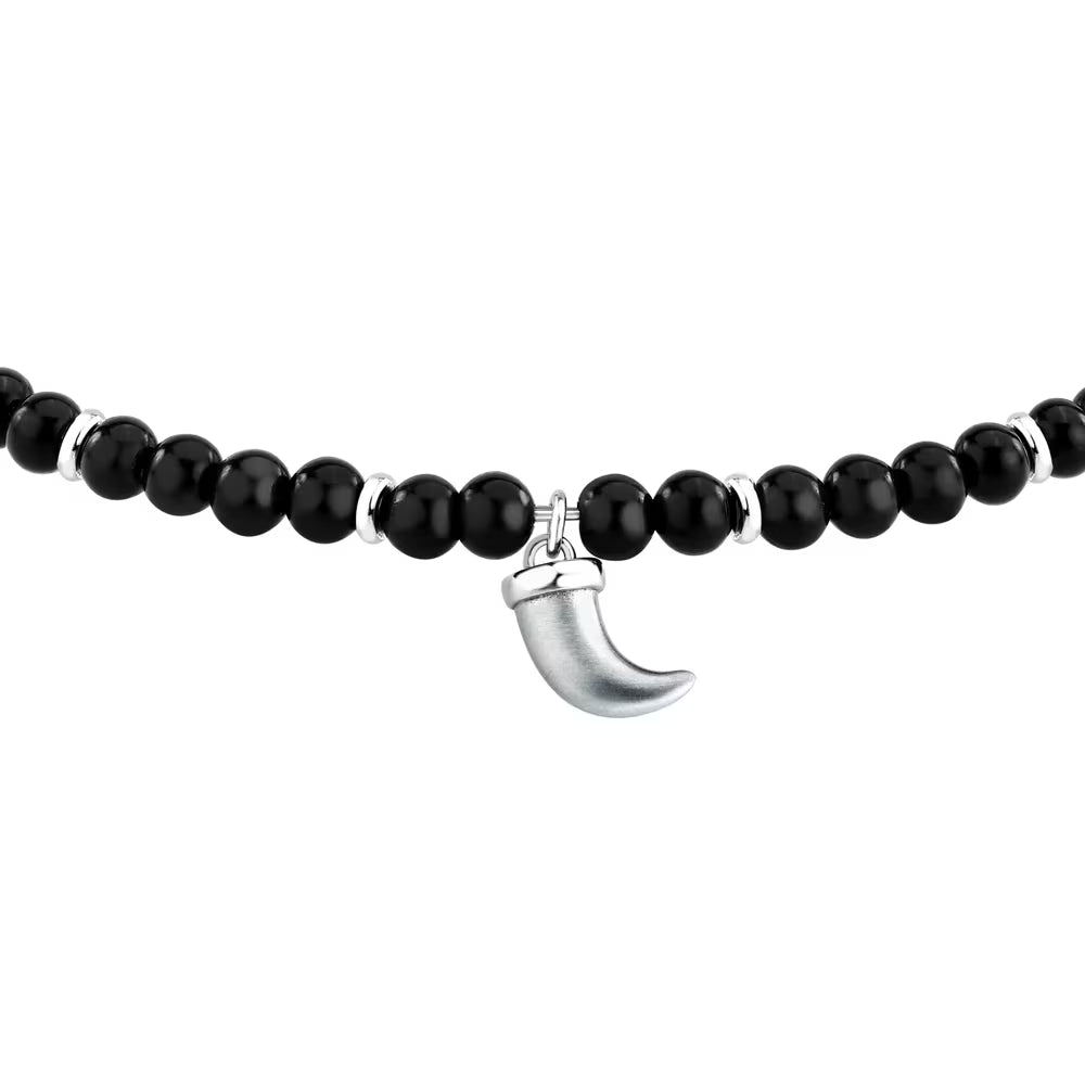 Bracciale Uomo Morellato Amuleti Acciaio Sferette Ossidiana Charm Corno Satinato