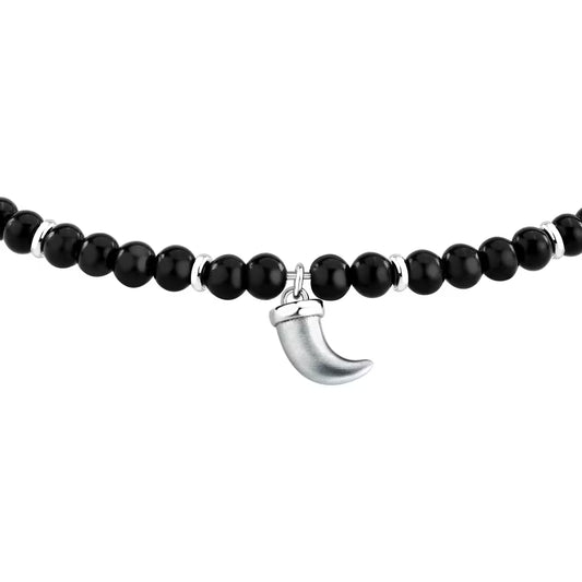 Bracciale Uomo Morellato Amuleti Acciaio Sferette Ossidiana Charm Corno Satinato