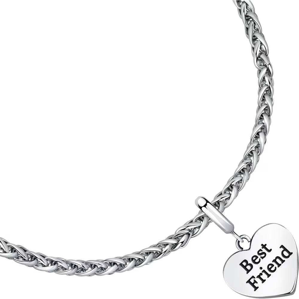 Bracciale Morellato Drops Rolò Acciaio Charm Cuore Scritta "Best Friend"