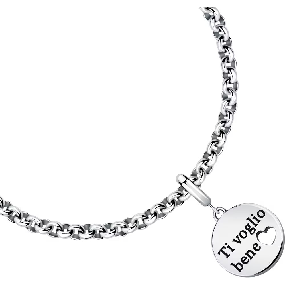 Bracciale Morellato Drops Rolò Acciaio Charm Tondo Scritta "Ti Voglio Bene"